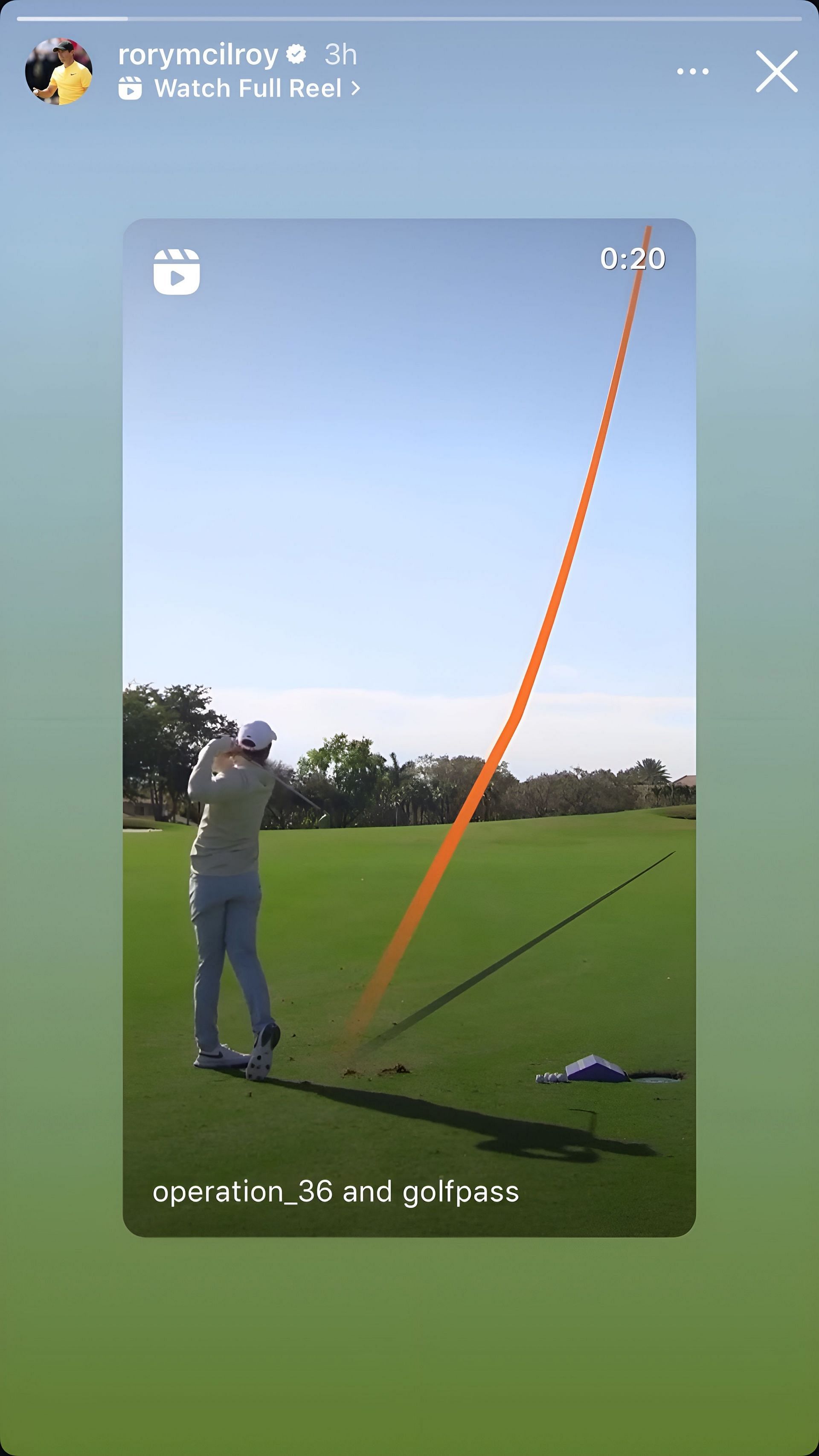 Rory McIlroy shares a video of his impressive shot on his Instagram story. Image via Instagram @rorymcilroy