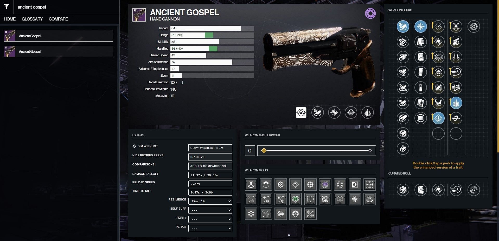 Ancient Gospel PvP god roll (Image via D2Gunsmith/Bungie)