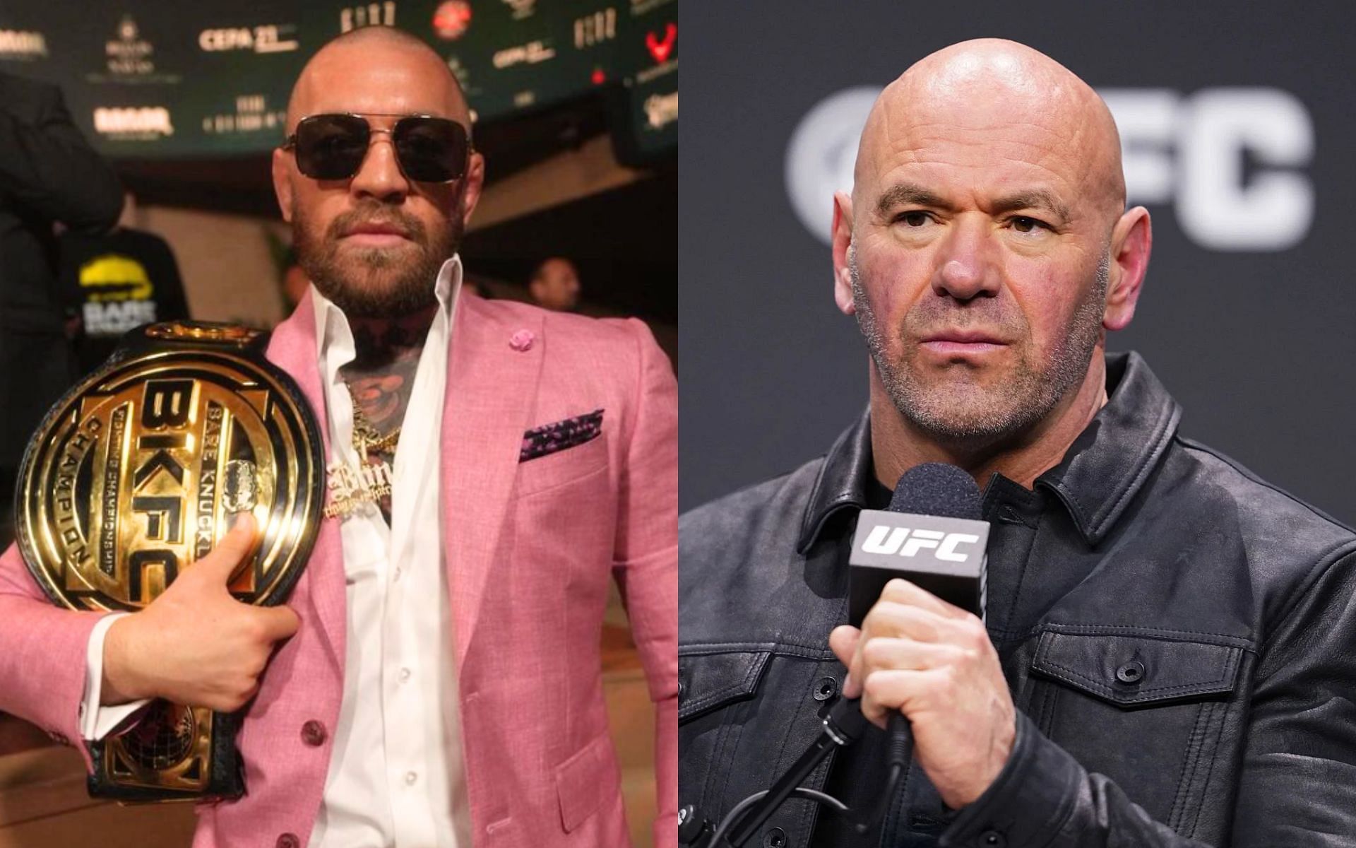 Conor McGregor (left) reacts to Dana White (right) playing coy about how he streamed BKFC event [Images courtesy: Getty Images, @thenotoriousmma on Instagram]