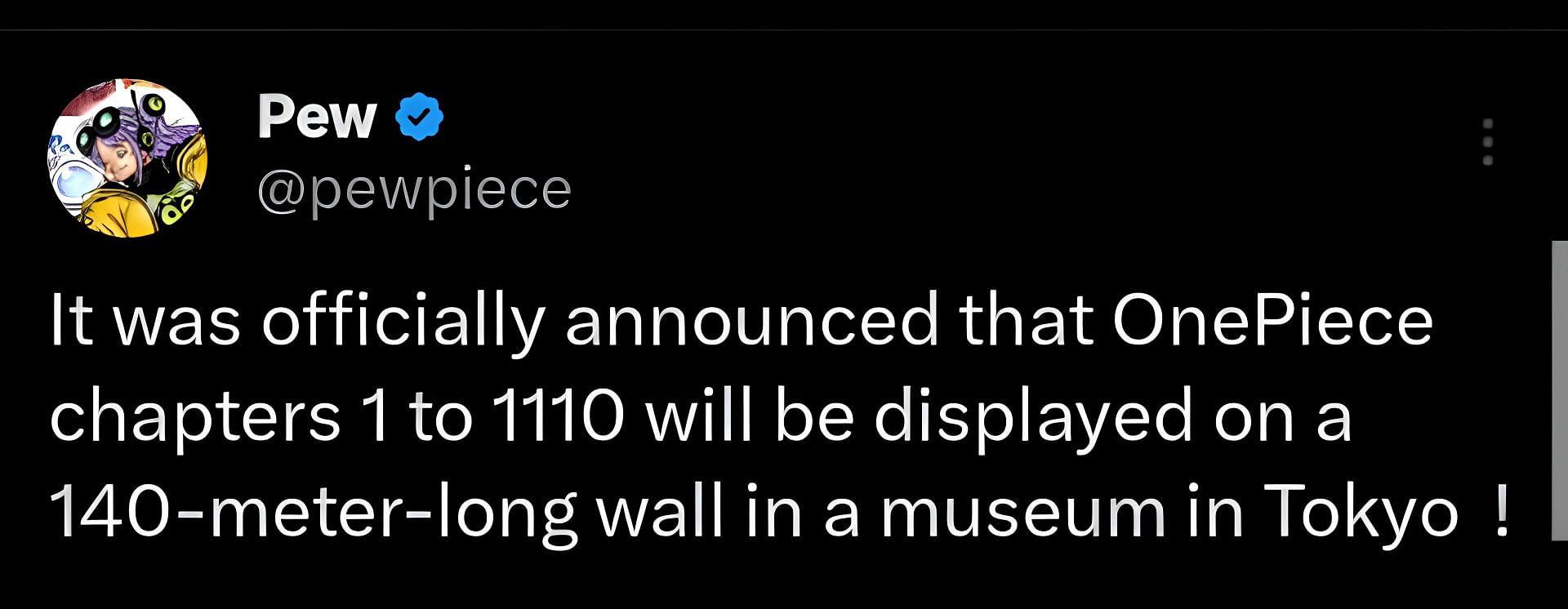 The official announcement of the museum (Image via X/@pewpiece)