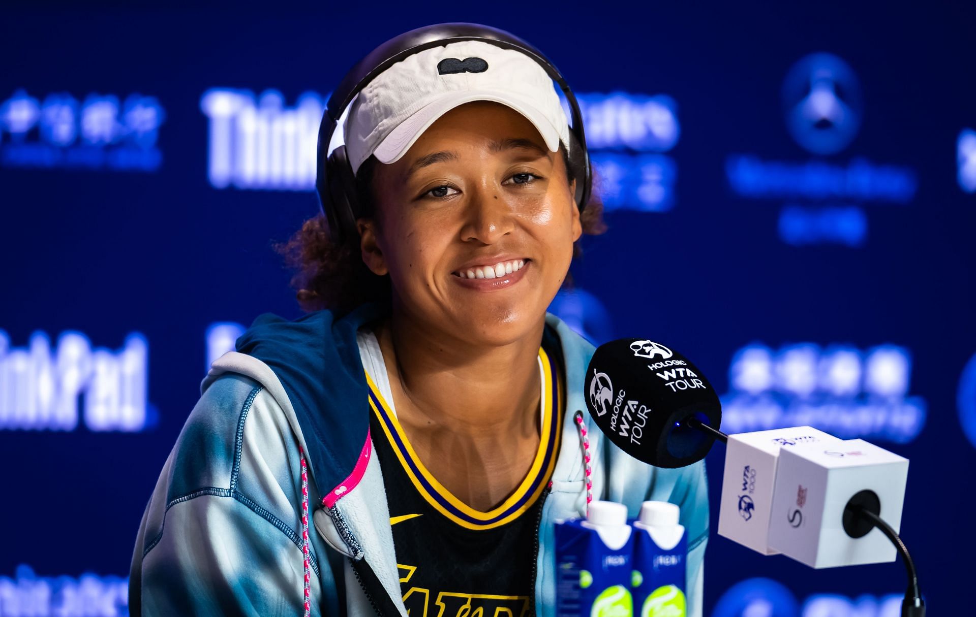 Naomi Osaka talking to the press [Source: Getty]