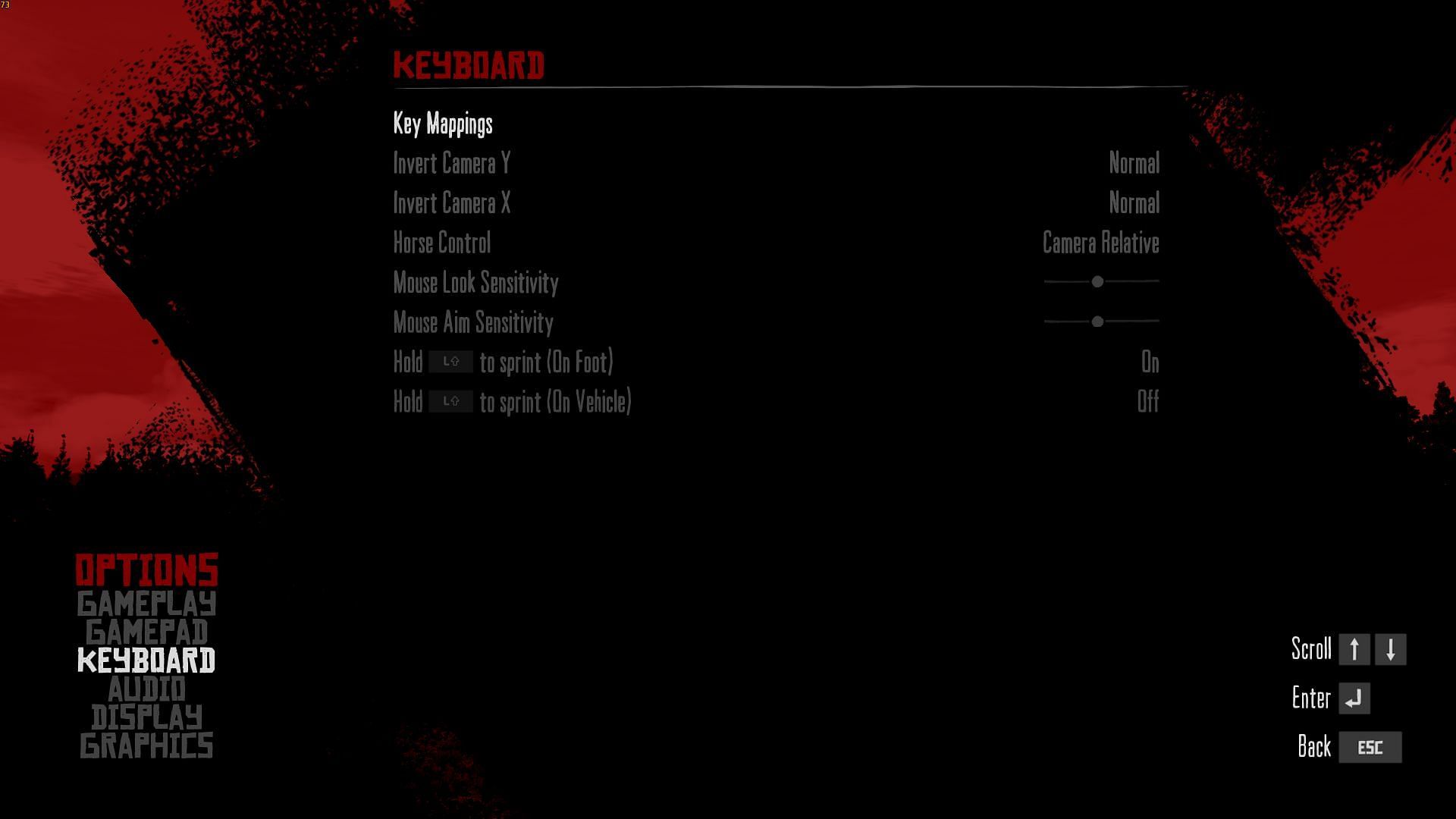 Keyboard settings in Red Dead Redemption PC (Image via Rockstar Games)