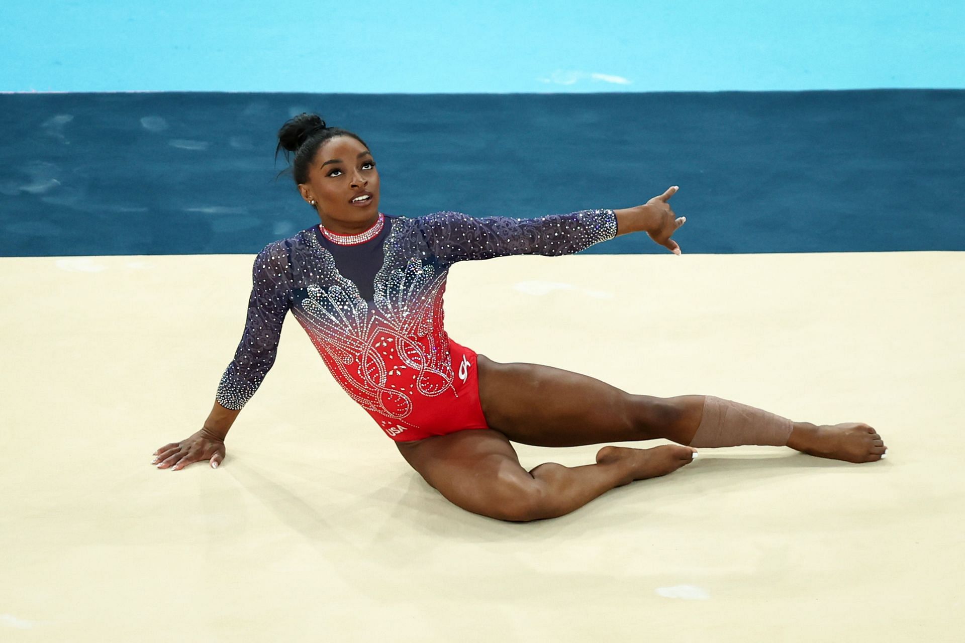 Simone Biles performing her floor maneuver at the Olympic Games Paris 2024: Source: Getty