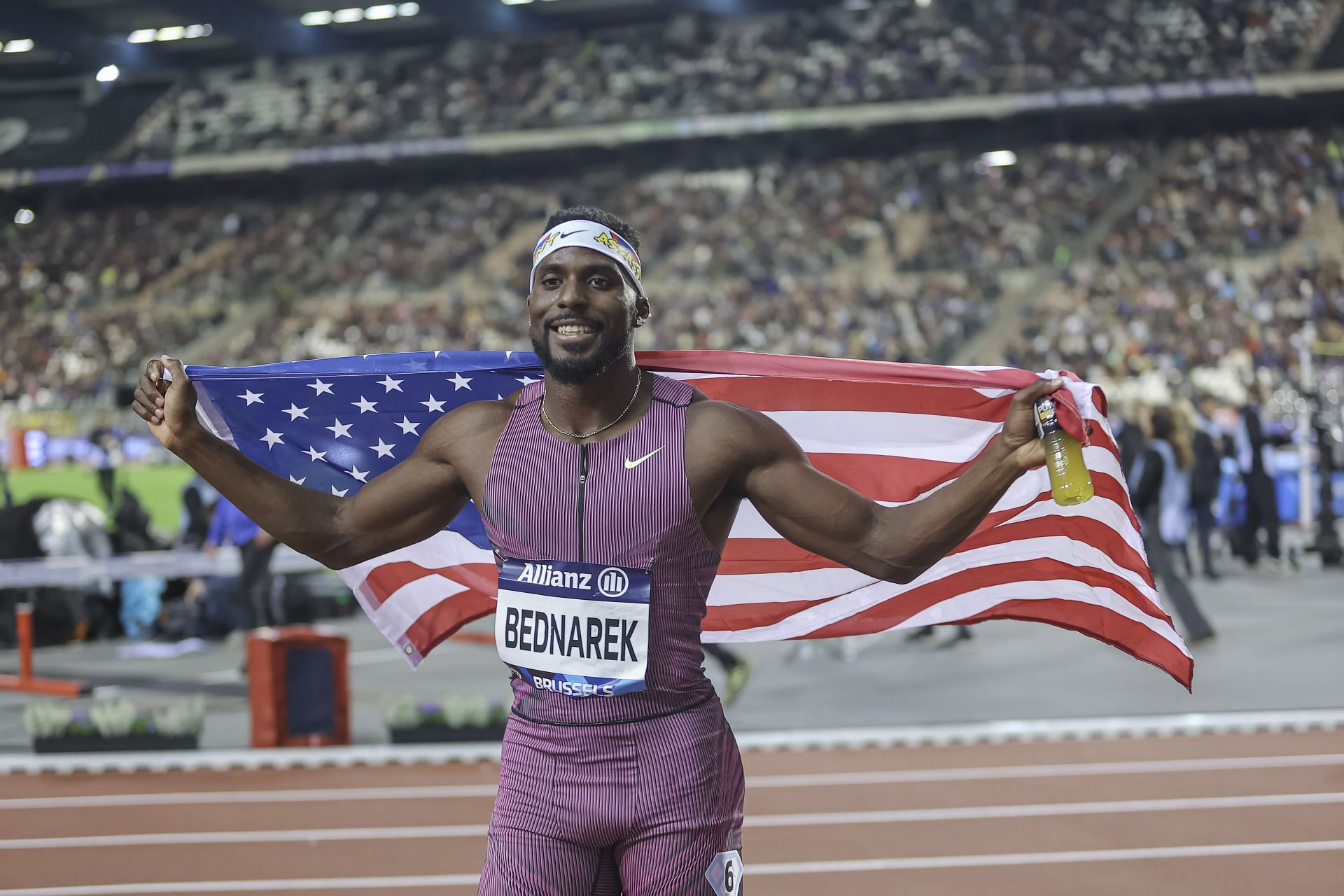 Kenny Bednarek after defeating Letsile Tebogo at the Wanda Diamond League 2024 Final - Allianz Memorial Van Damme Brussels - Source: Getty