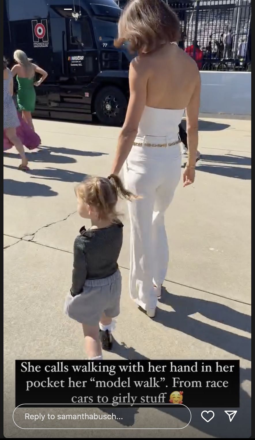 Samantha Busch with her daughter Lennix Ley at Charlotte Motor Speedway - Source: @samanthabusch on Instagram