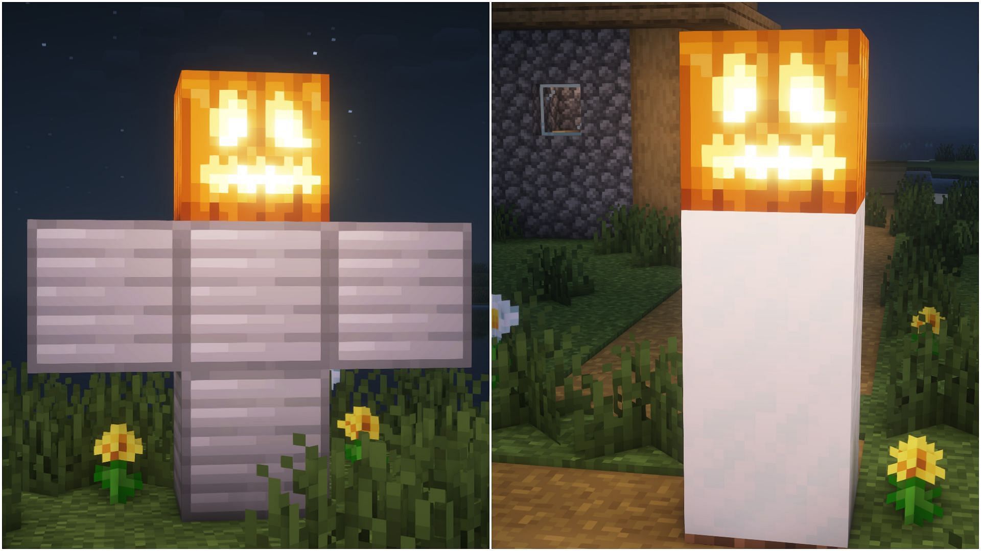 Iron golem (L) and snow golem (R) summoning configurations (Image via Mojang Studios)