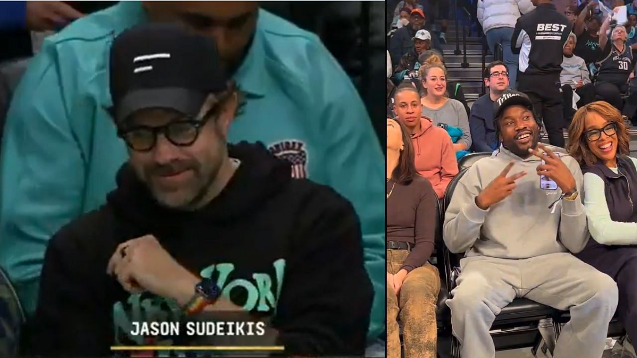 Jason Sudeikis and Meek Mill were spotted watching Game of the WNBA Finals between the Lynx and Liberty. [photo: @WNBA,/X, @SudeikisNews/X]