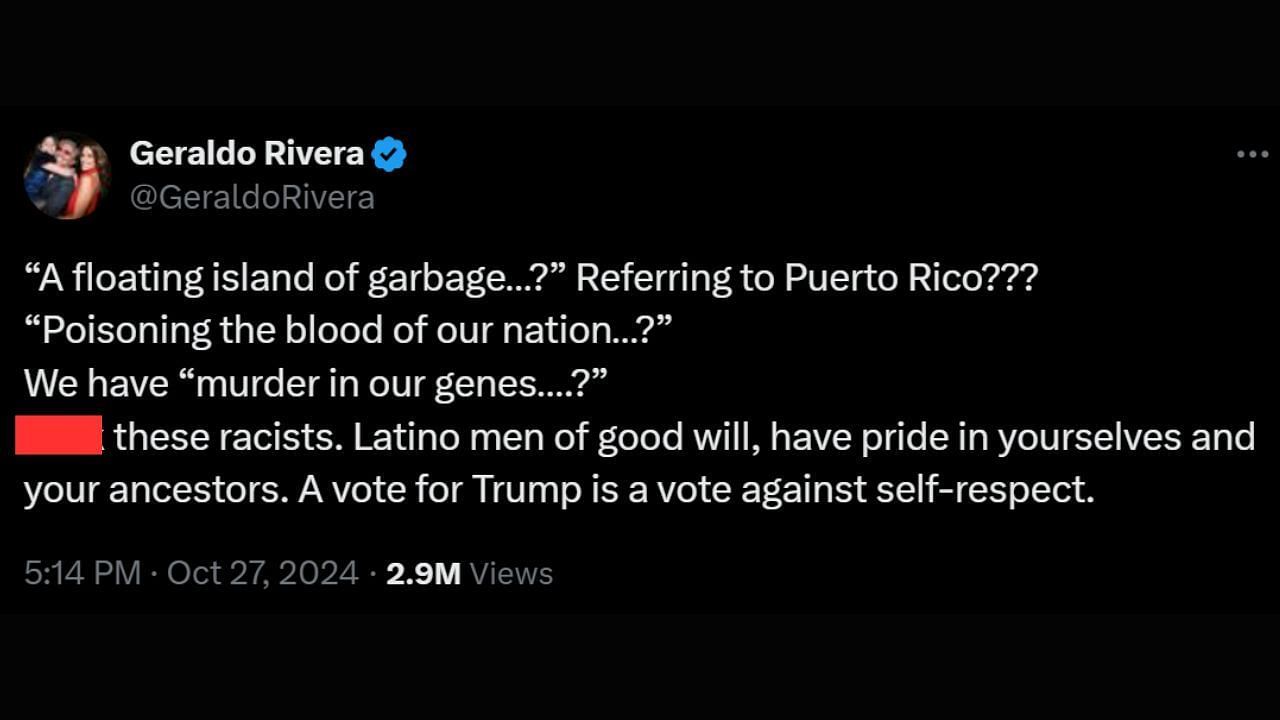 Geraldo Rivera&#039;s tweet (Image via X/@GeraldoRivera)