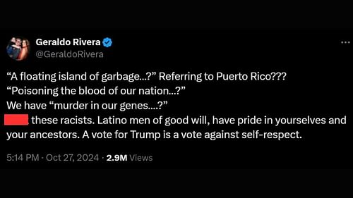 Geraldo Rivera's tweet (Image via X/@GeraldoRivera)