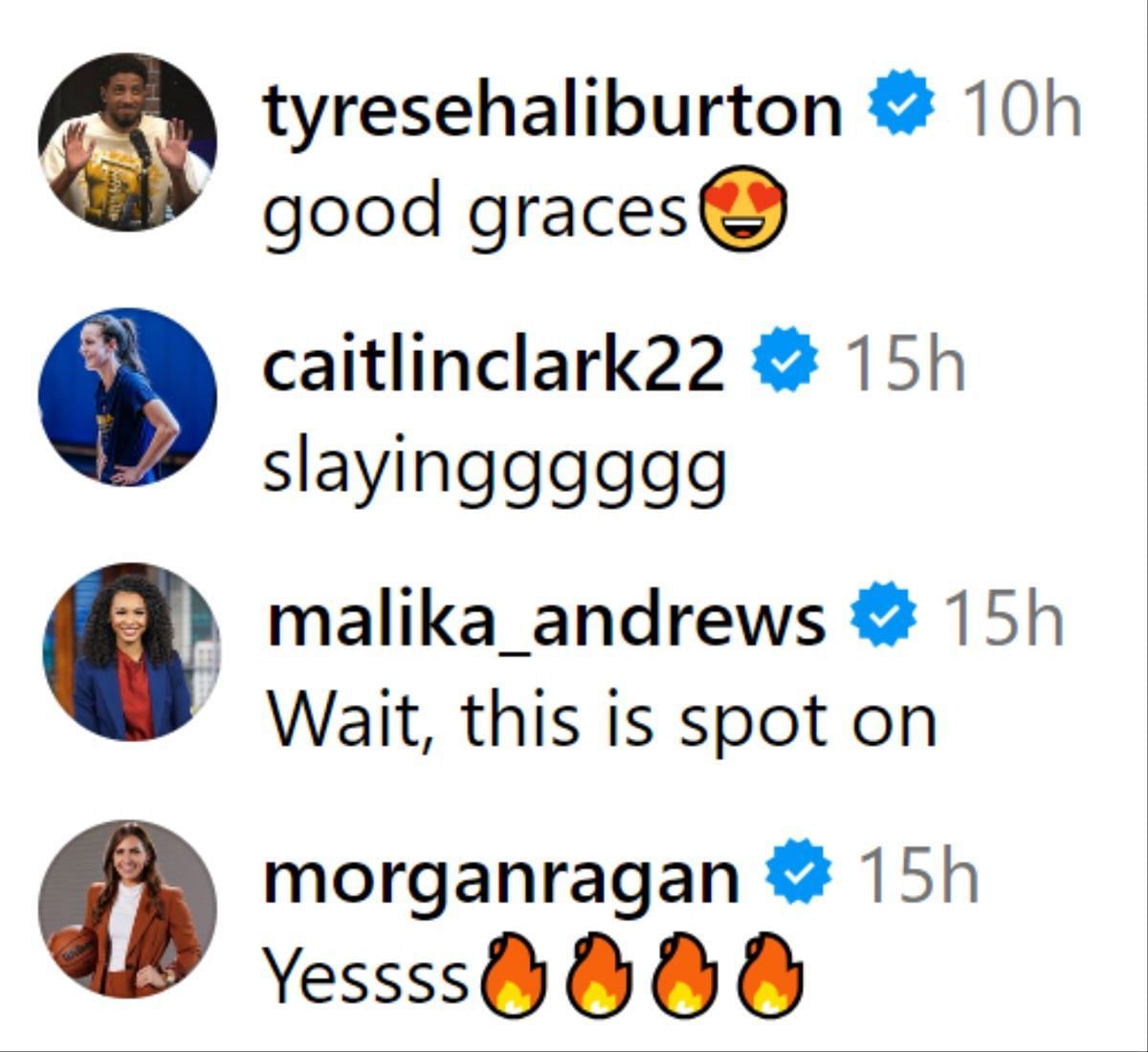 Tyrese Haliburton, Caitlin Clark and more react to Jade Jones&#039; IG post. (Photo: Screengrabbed from Jade&#039;s IG post)