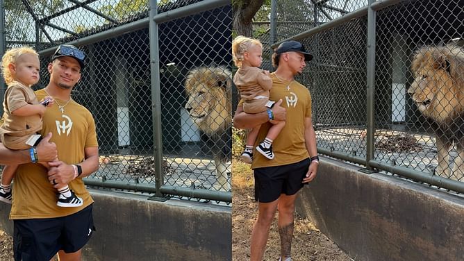 IN PHOTOS: Patrick Mahomes' wife Brittany shares QB's brave challenge with lion during bye week zoo trip