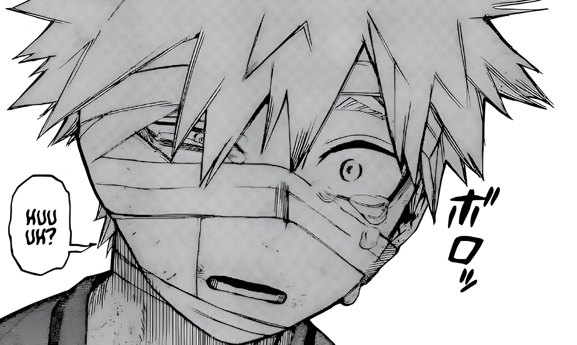 Bakugo shedding tears for Izuku (Image via Shueisha)