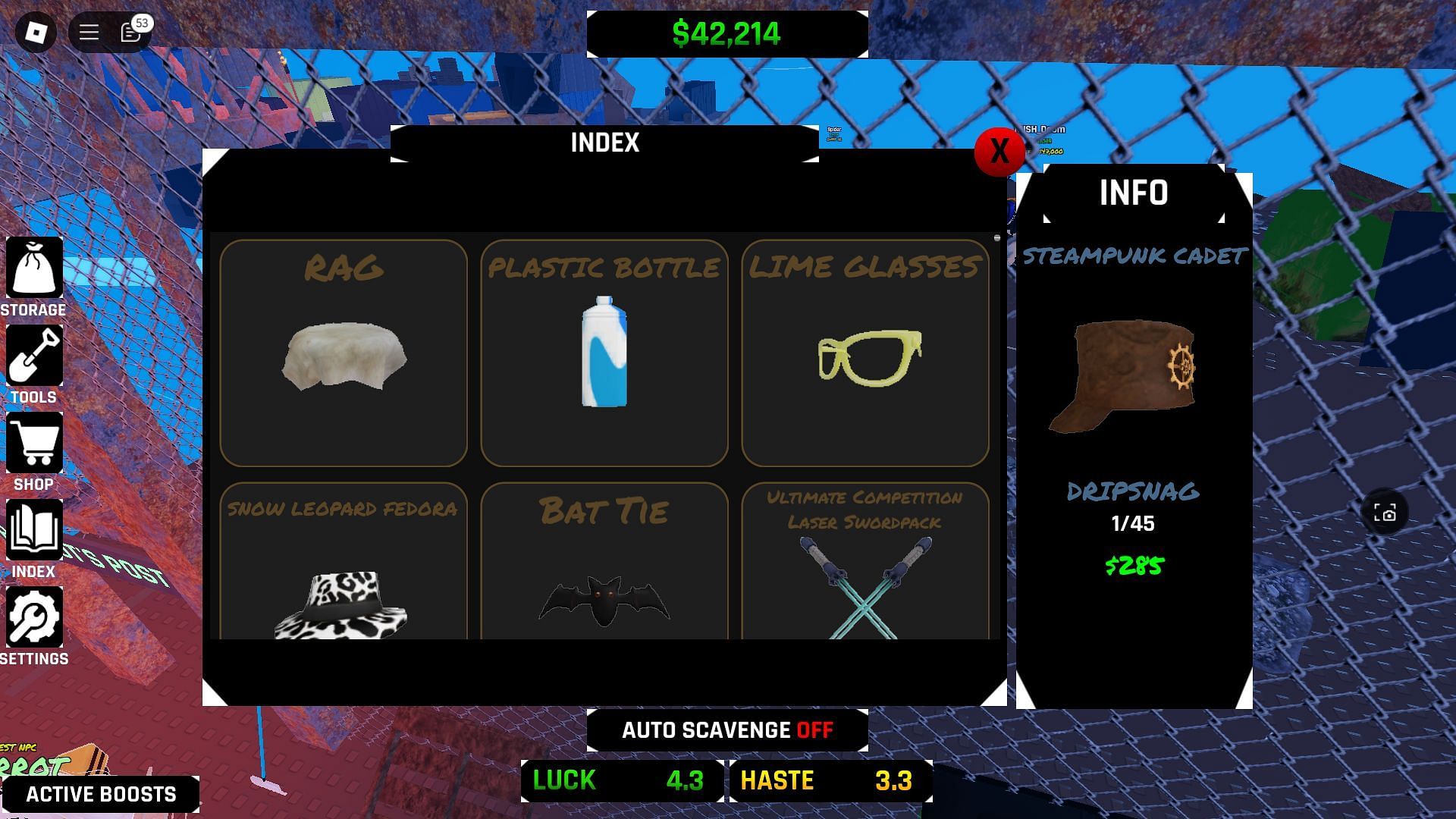 The Index of items (Image via Roblox)