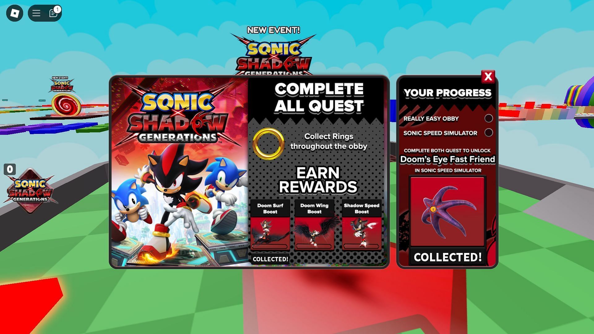 Sonic x Shadow Generations update quest in Really Easy Obby (Image via Roblox)