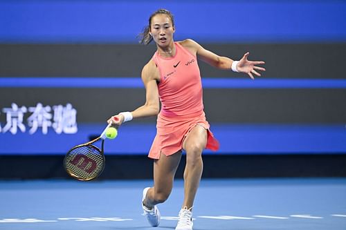 Qinwen plays a forehand in the 2024 China Open - Day 13 - Source: Getty