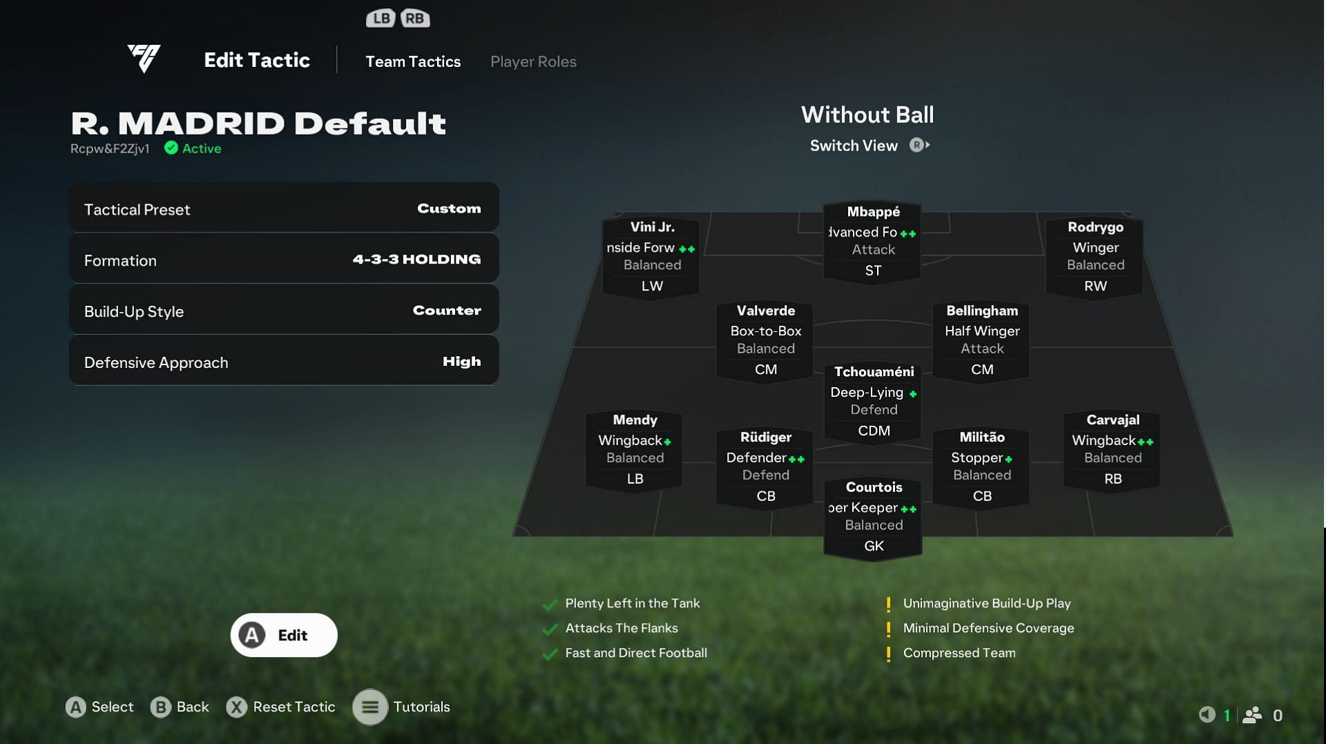 Best custom tactics for 4-3-3 Holding in EA FC 25 (Image via EA Sports)