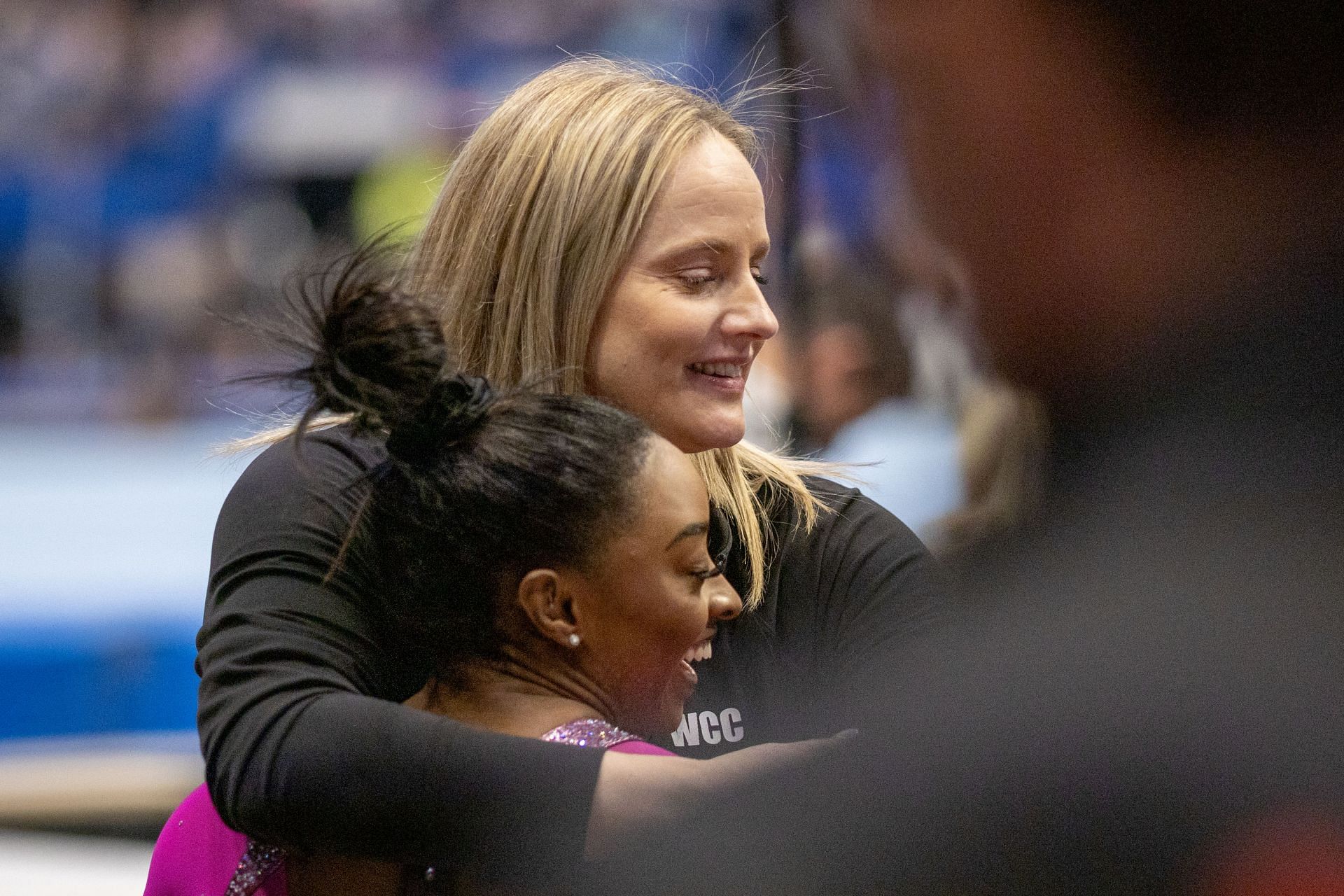 Simone Biles congratulated by Cecile Landi after an event at the 2024 Core Hydration Classic [Image Source: Getty]