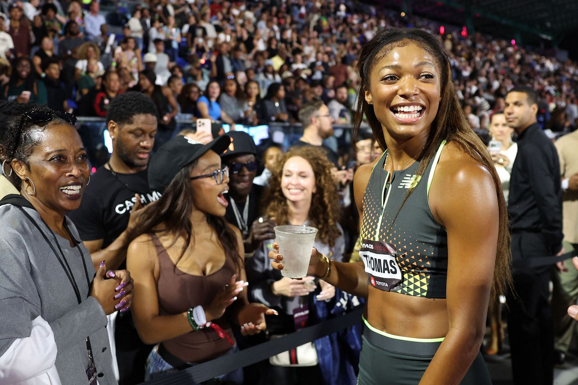 Gabby Thomas during Athlos NYC (Photo by Patrick Smith/Athlos/Getty Images for Athlos)