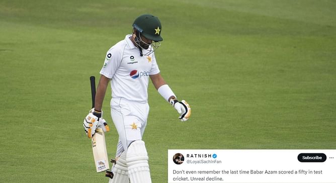 "Unreal decline" - Fans react as Babar Azam falls cheaply again in 2024 PAK vs ENG 1st Test, goes 18 innings without a 50