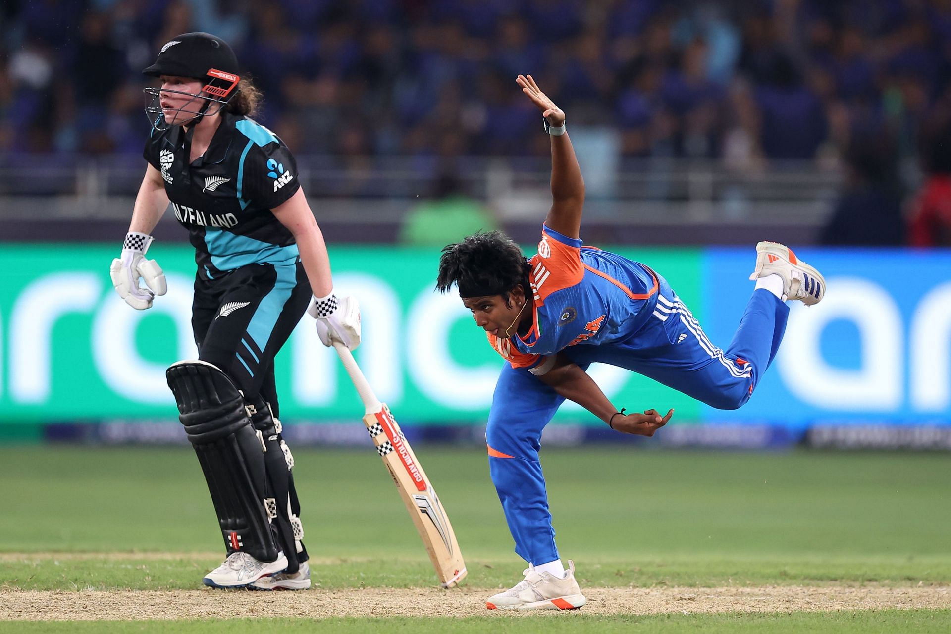 Arundhati Reddy (right) in action against New Zealand.