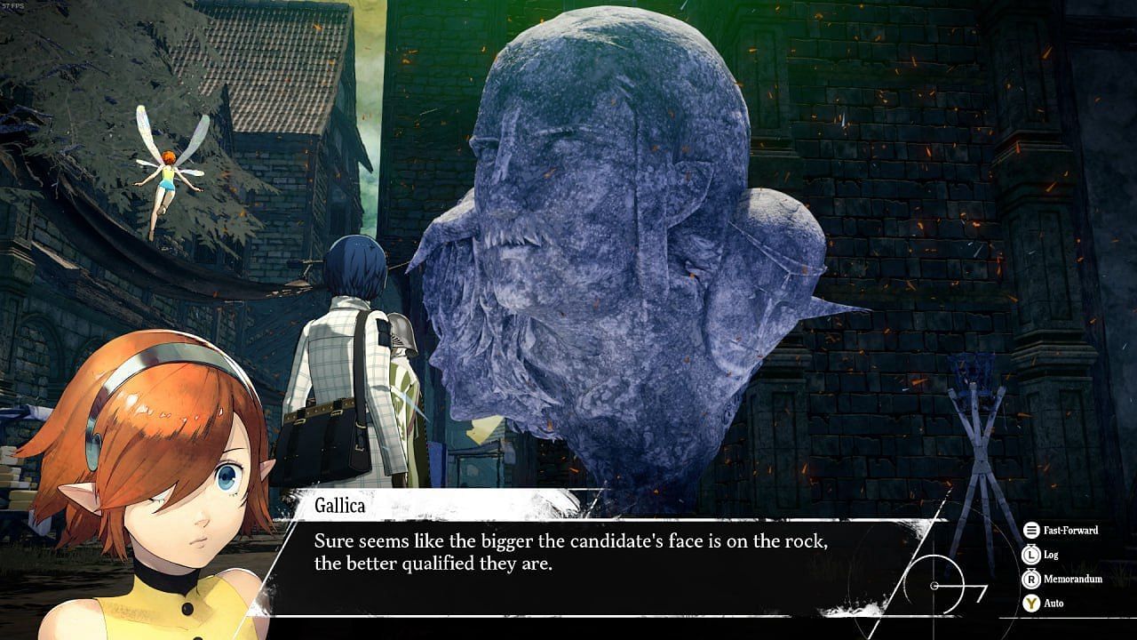 The coronation Rock displays the faces of the top candidates (Image via Atlus)