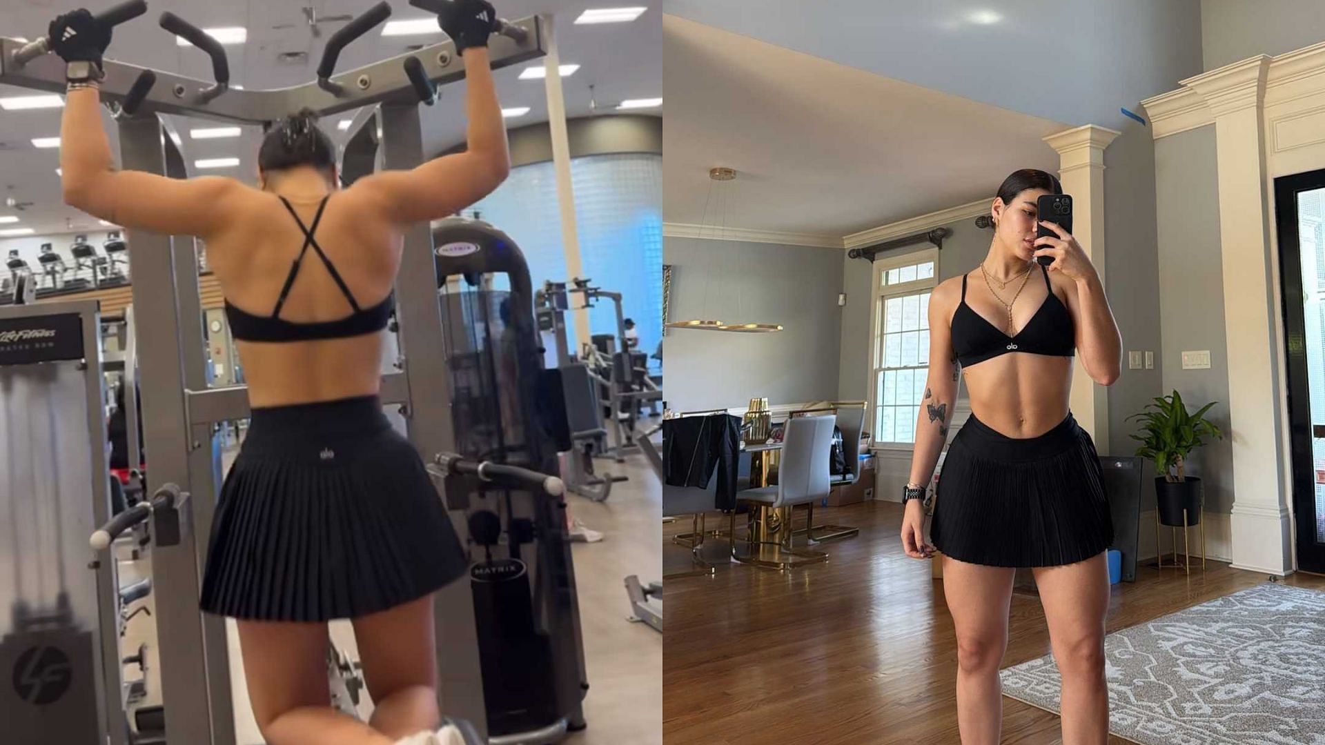 Maria Laborde showing off her black workout outfit