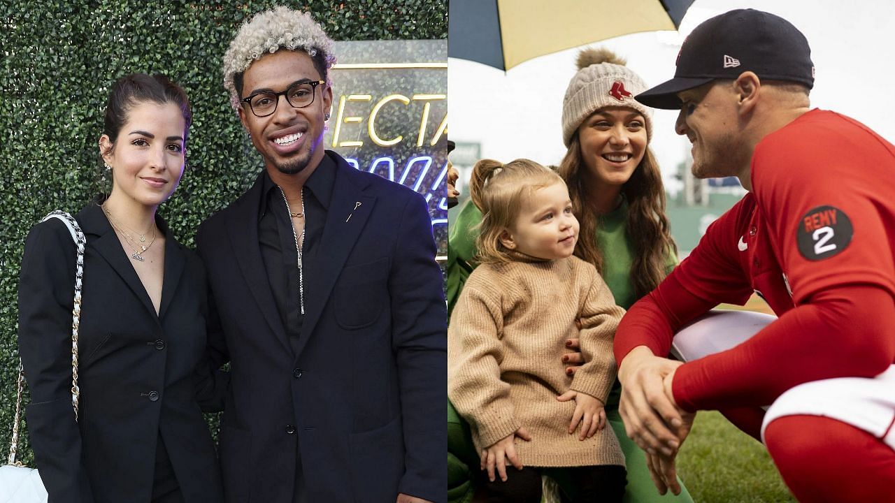 Francisco Lindor with wife, Kike Hernandez with his family