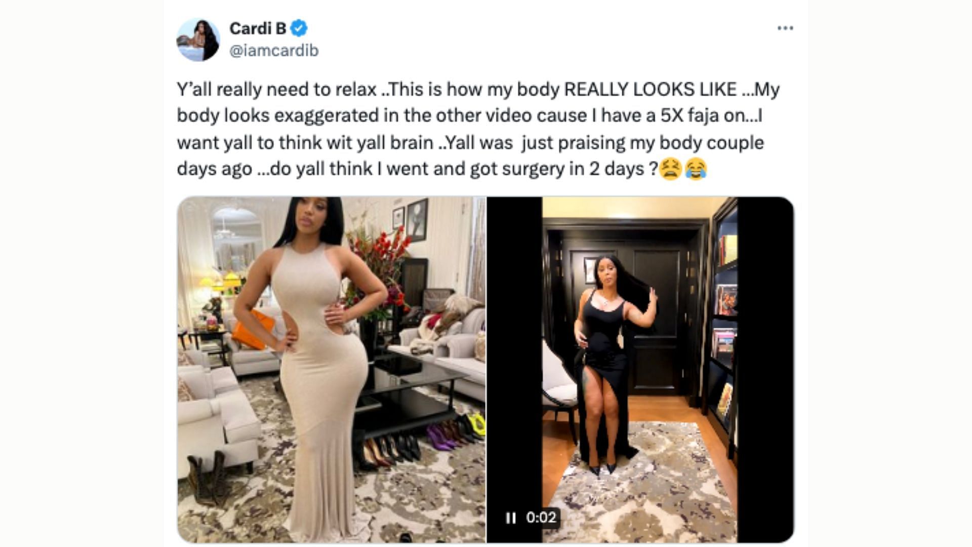 Cardi&#039;s comment on a netizen&#039;s post (Image via @iamcardib/X)