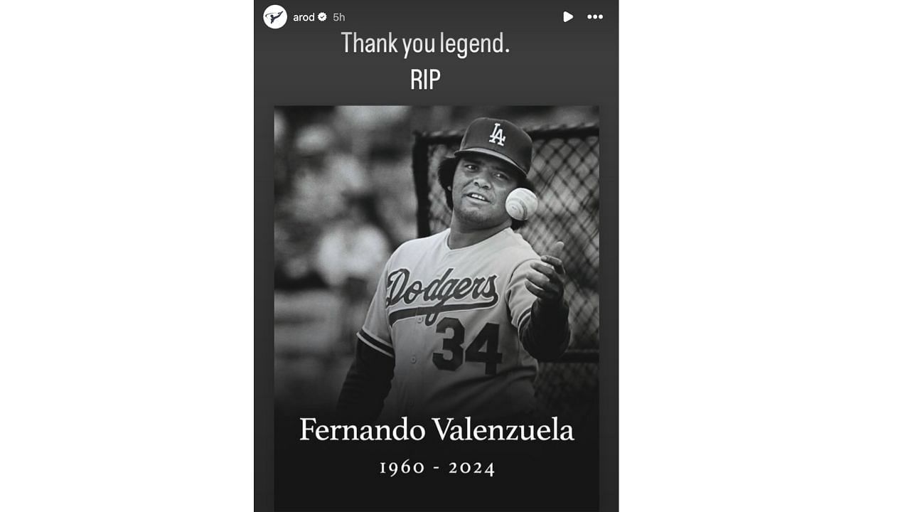 Alex Rodriguez posted about Fernando Valenzuela&#039;s death (Instagram/arod)