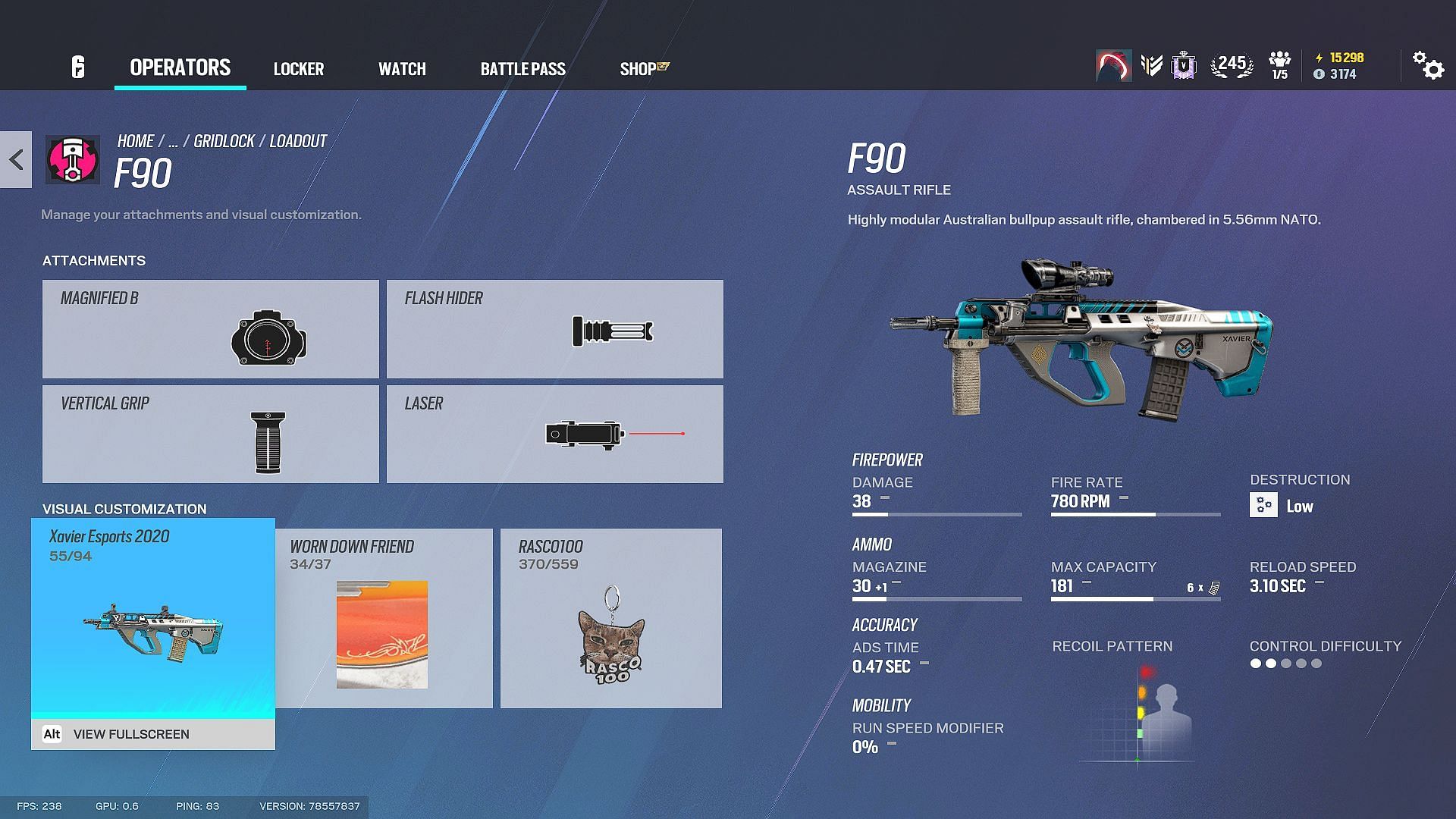 The primary weapon F90 in Gridlock's loadout in Rainbow Six Siege (Image via Ubisoft)