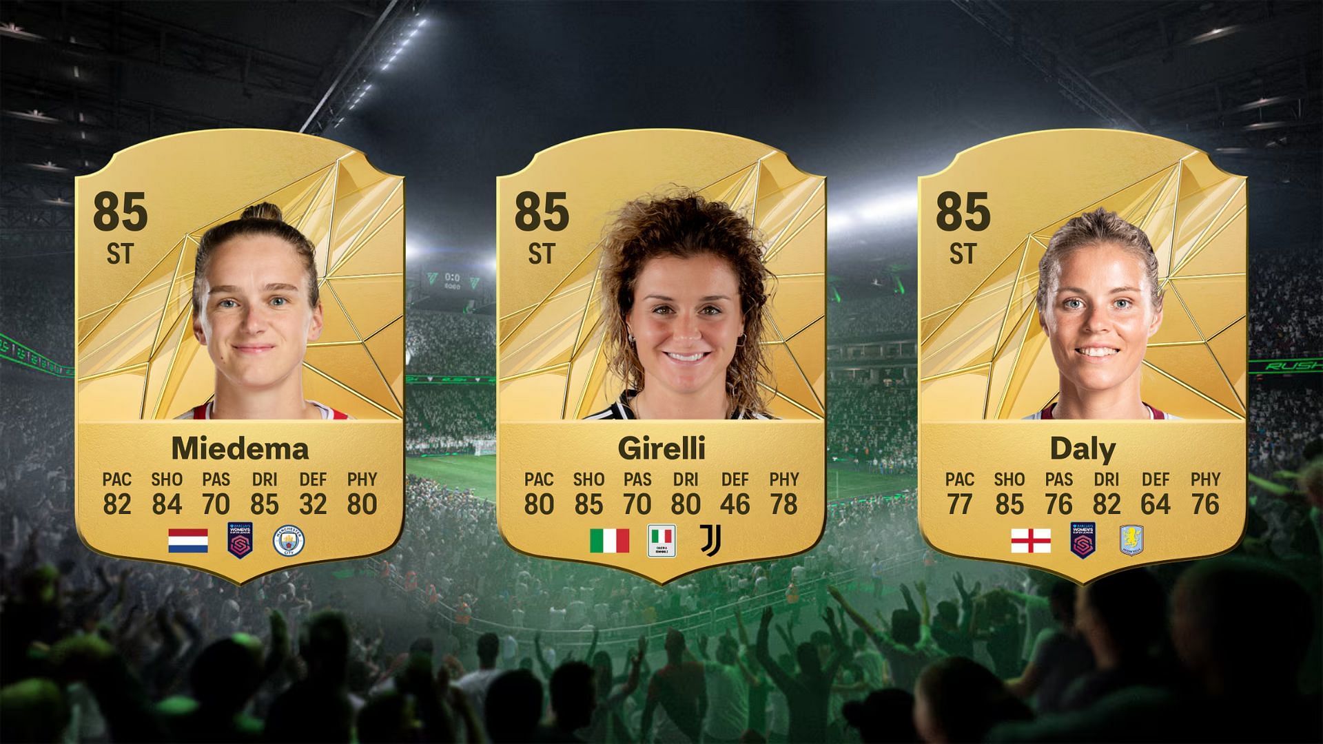 Miedema, Girelli and Daly's cards (Images via EA Sports)