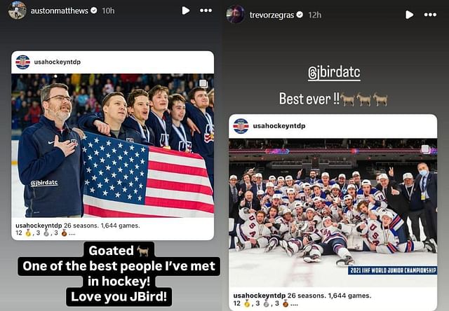 Auston Matthews and Trevor Zegras honor Jason Hodges for his impact on USA hockey (via Instagram/@austonmatthews and @trevorzegras)