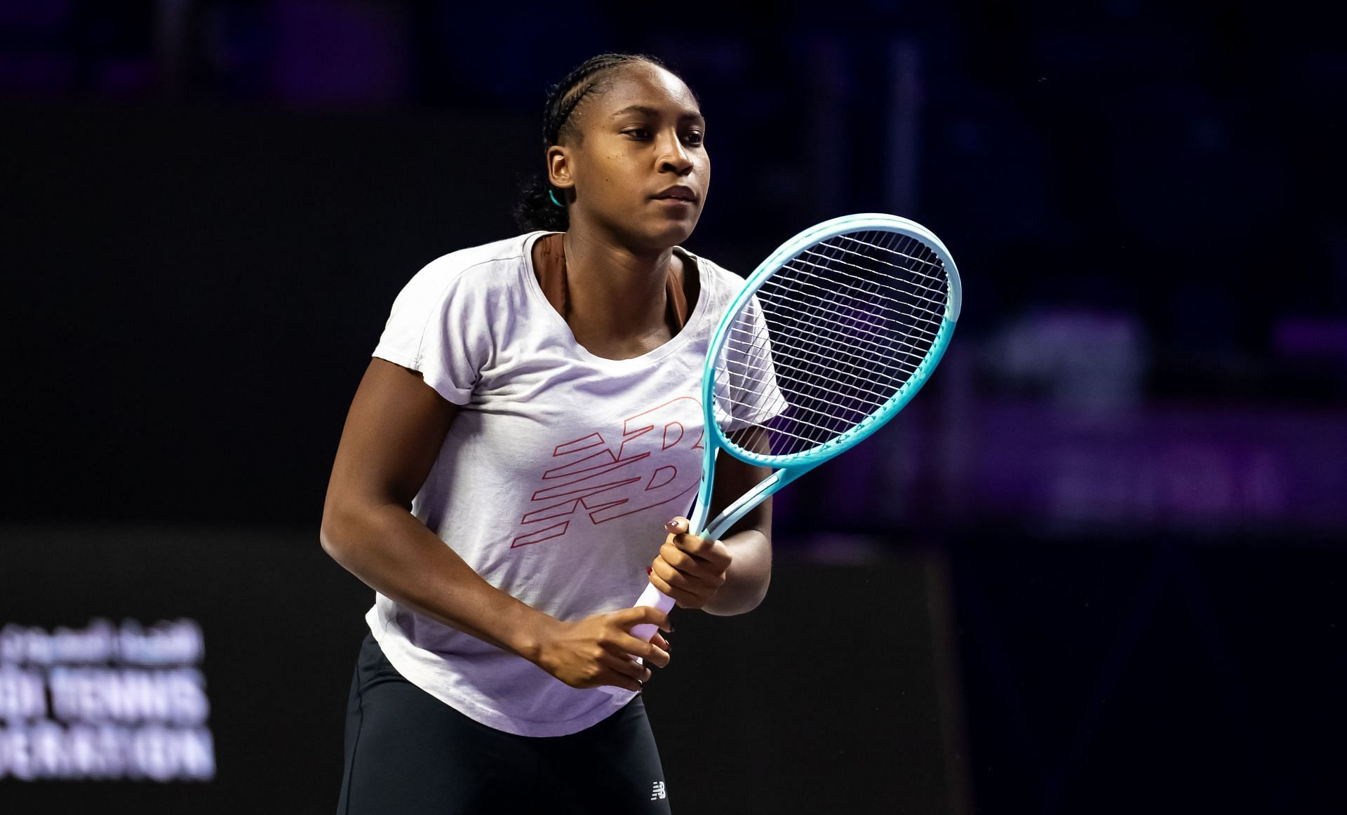 Coco Gauff during a training session in Riyadh, Saudi Arabia, ahead of the 2024 WTA Finals (Source: Getty)