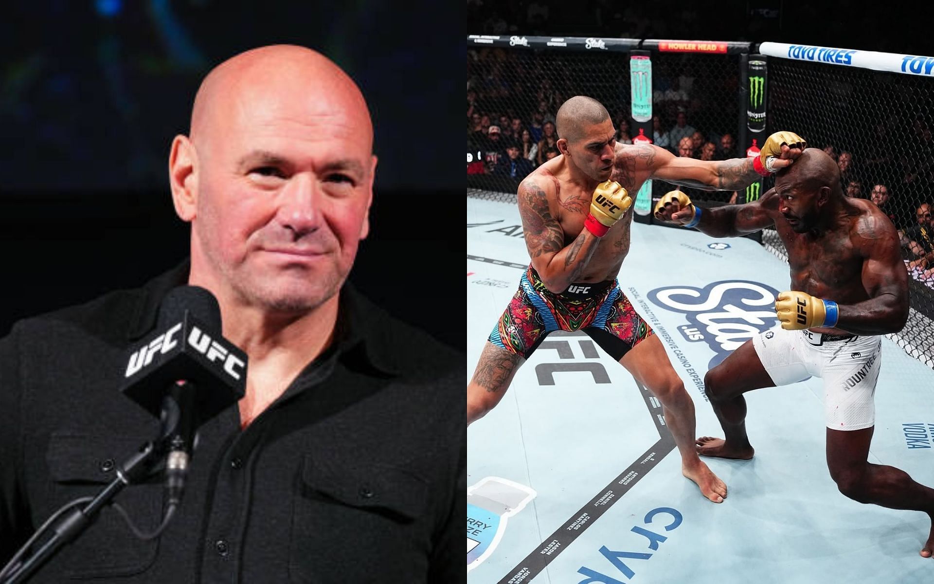 Dana White (left) discusses Alex Pereira (center) vs. Khalil Rountree Jr. fight. [Images courtesy: Getty and @ufcindia on Instagram]