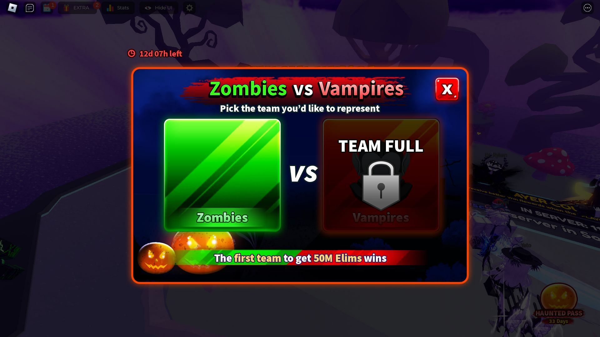 Choosing a team in the Zombies Vs Vampires event (Image via Roblox)