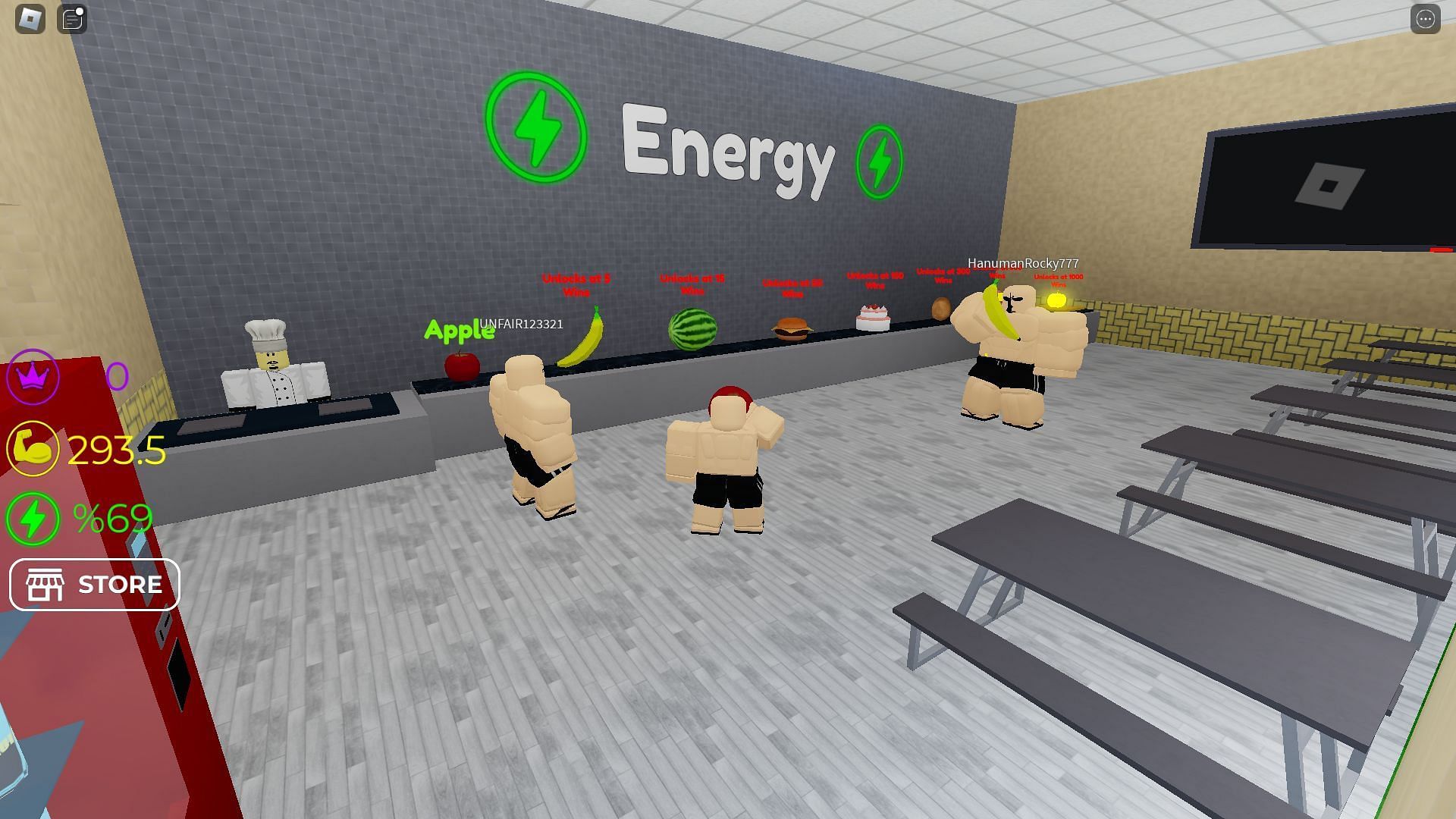 Consuming food to regain energy (Image via Roblox)