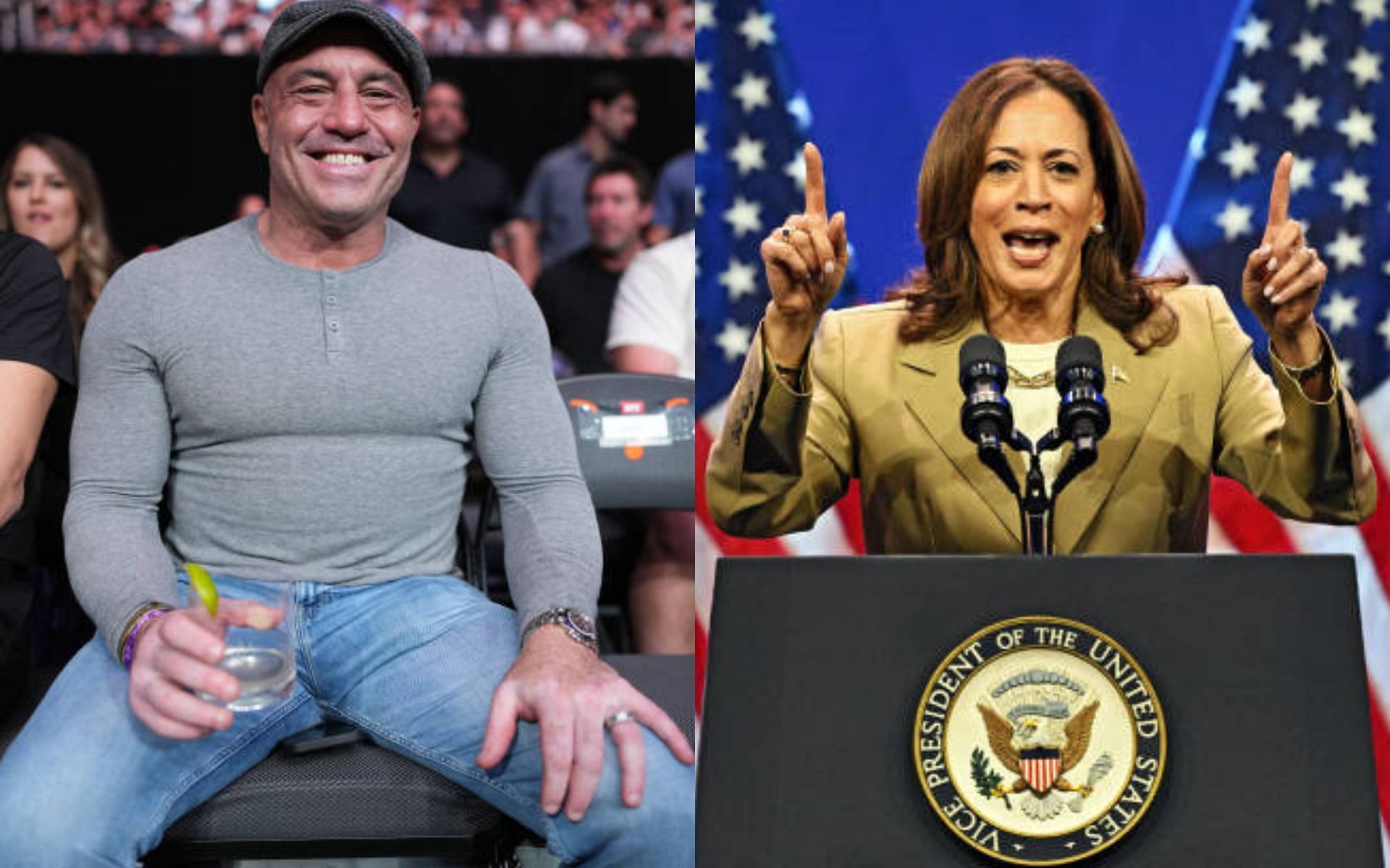 Kamala Harris (right) might appear on Joe Rogan