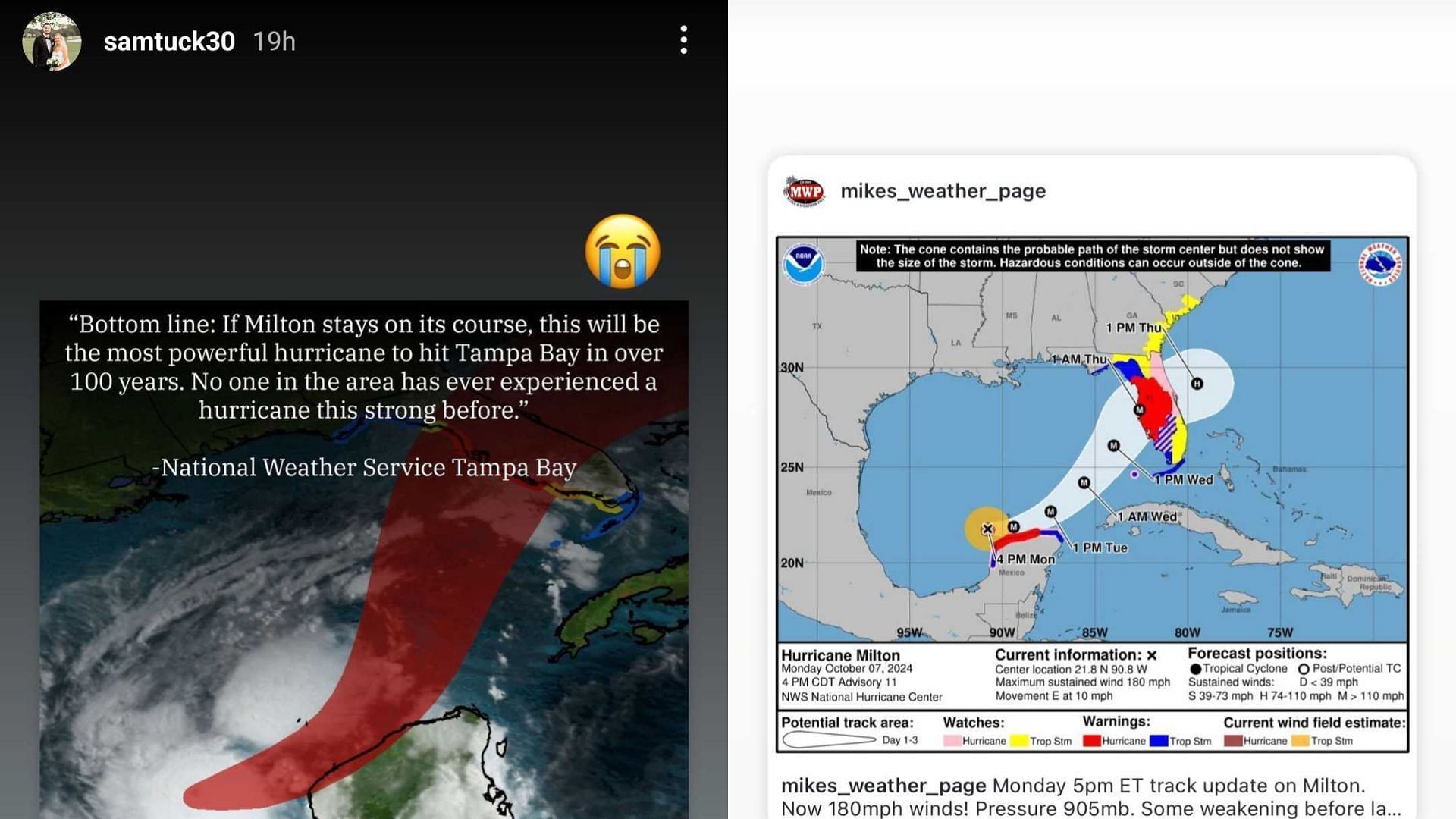 Samantha Tucker posted graphics that show the intensity of Hurricane Milton