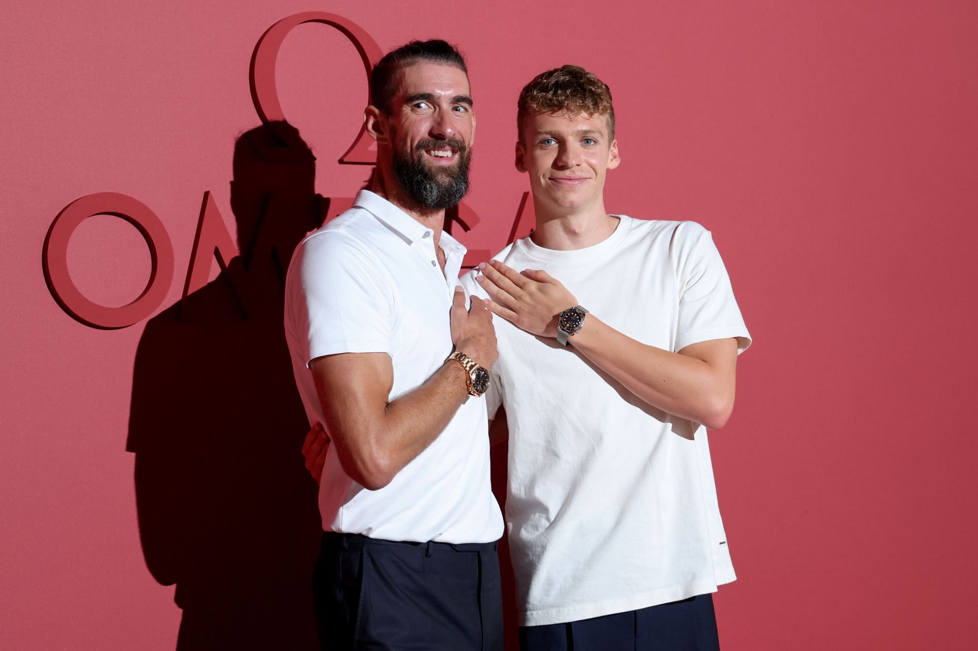 Michael Phelps and Leon Marchand attend Omega House in Paris, France. (Photo Getty Images)