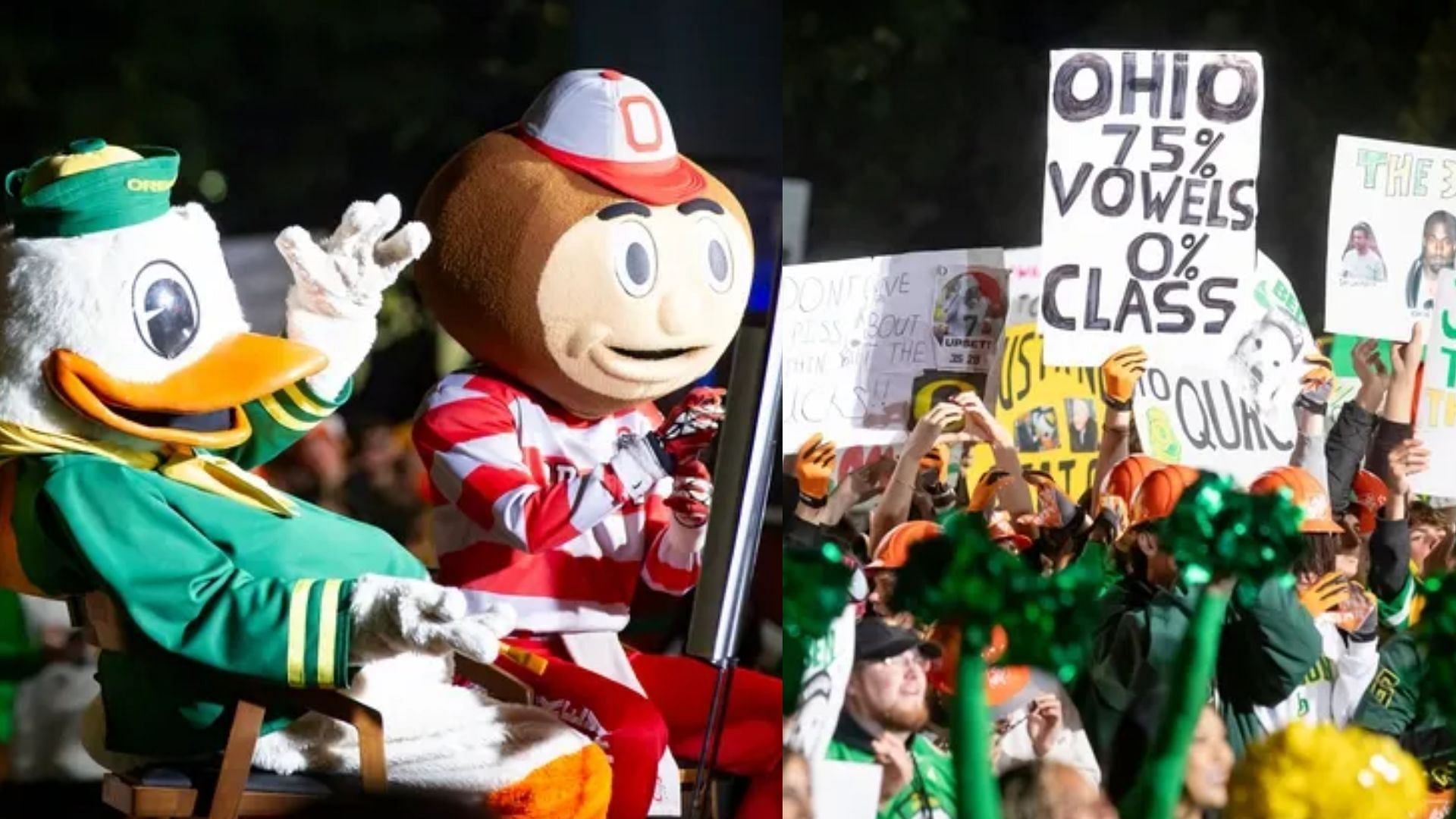 Fans and mascots on the ESPN College GameDay set 