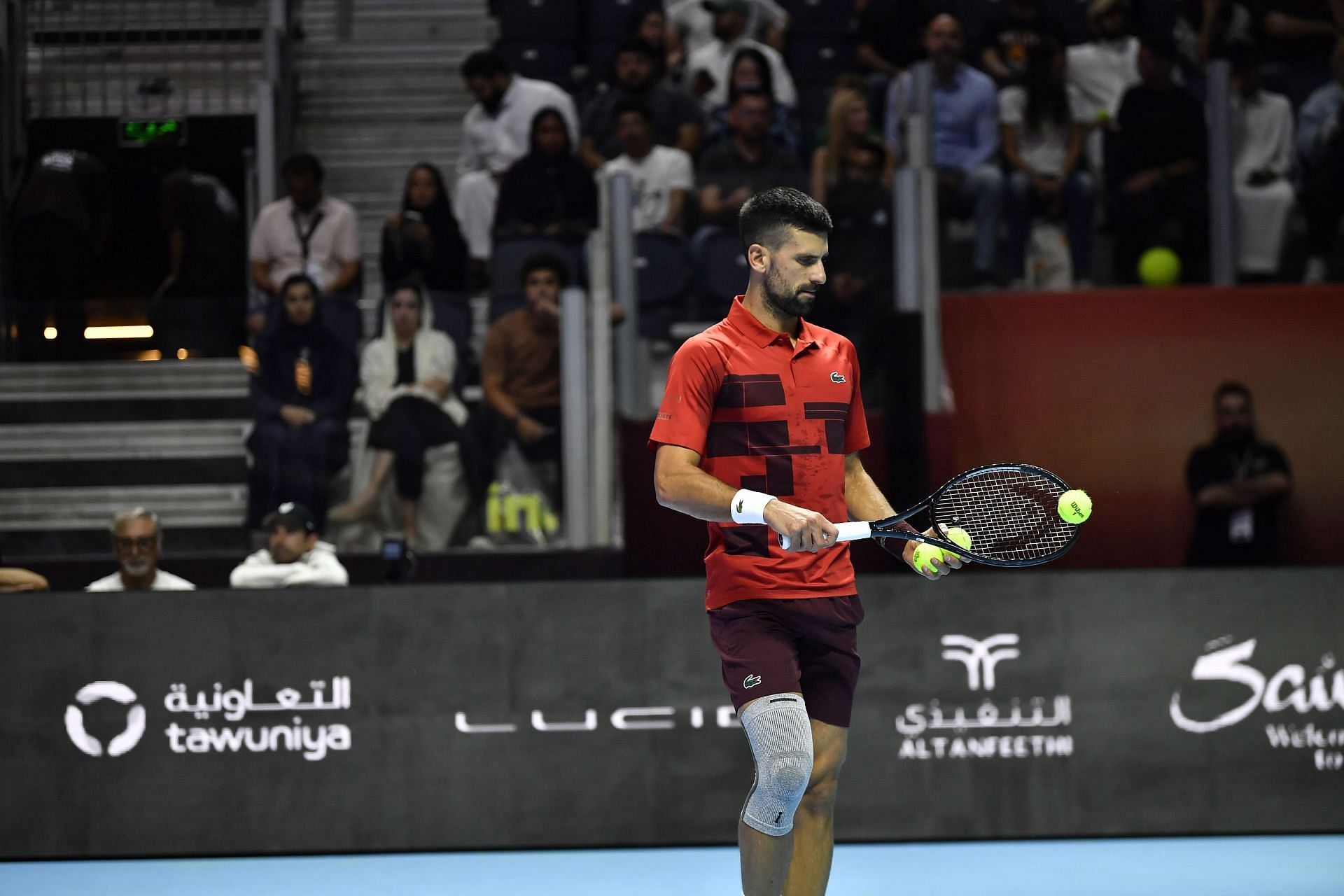 Novak Djokovic during his clash against Jannik Sinner in the Six Kings Slam 2024 (Image via Getty)