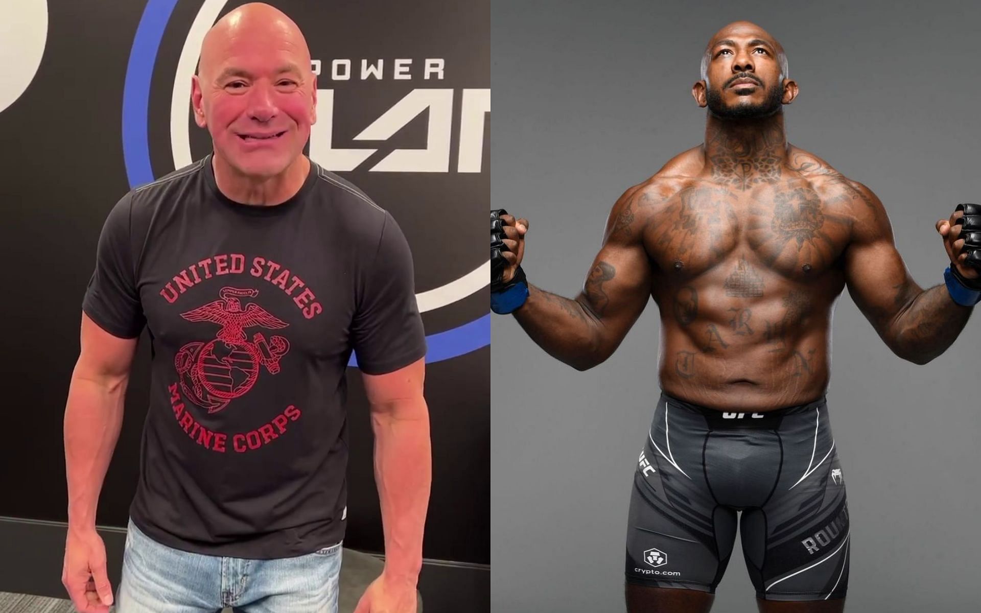 Dana White (left) reacts to Khalil Rountree Jr.