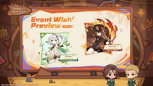 Both Nahida and Hu Tao will get their rerun banners in phase two of version 5.1 (Image via HoYoverse)