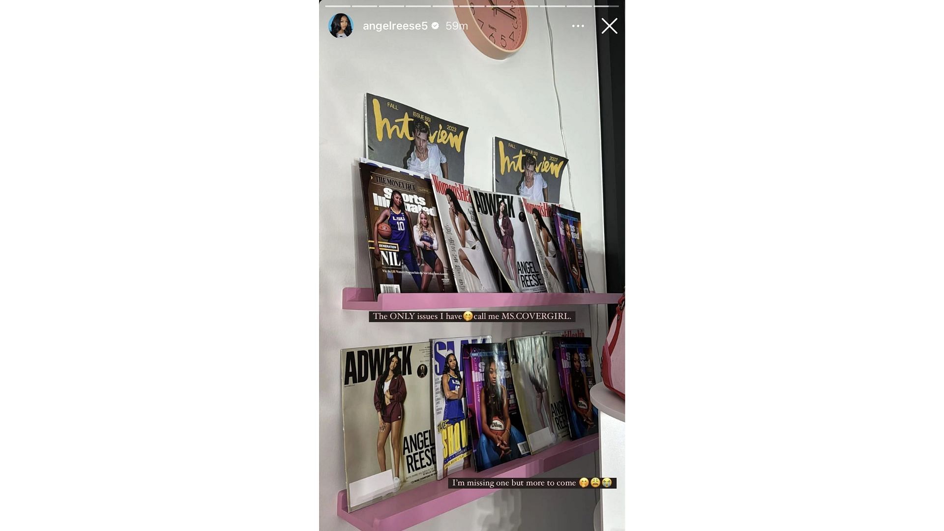 A. Reese shows off her magazine cover collection on social media. Photo Credit: Angel Reese&#039;s IG account.