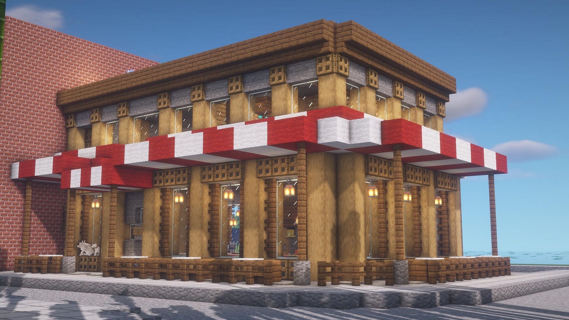 La construction de ce café dans Minecraft est relativement simple (Image via u/Completelyreal/Reddit)