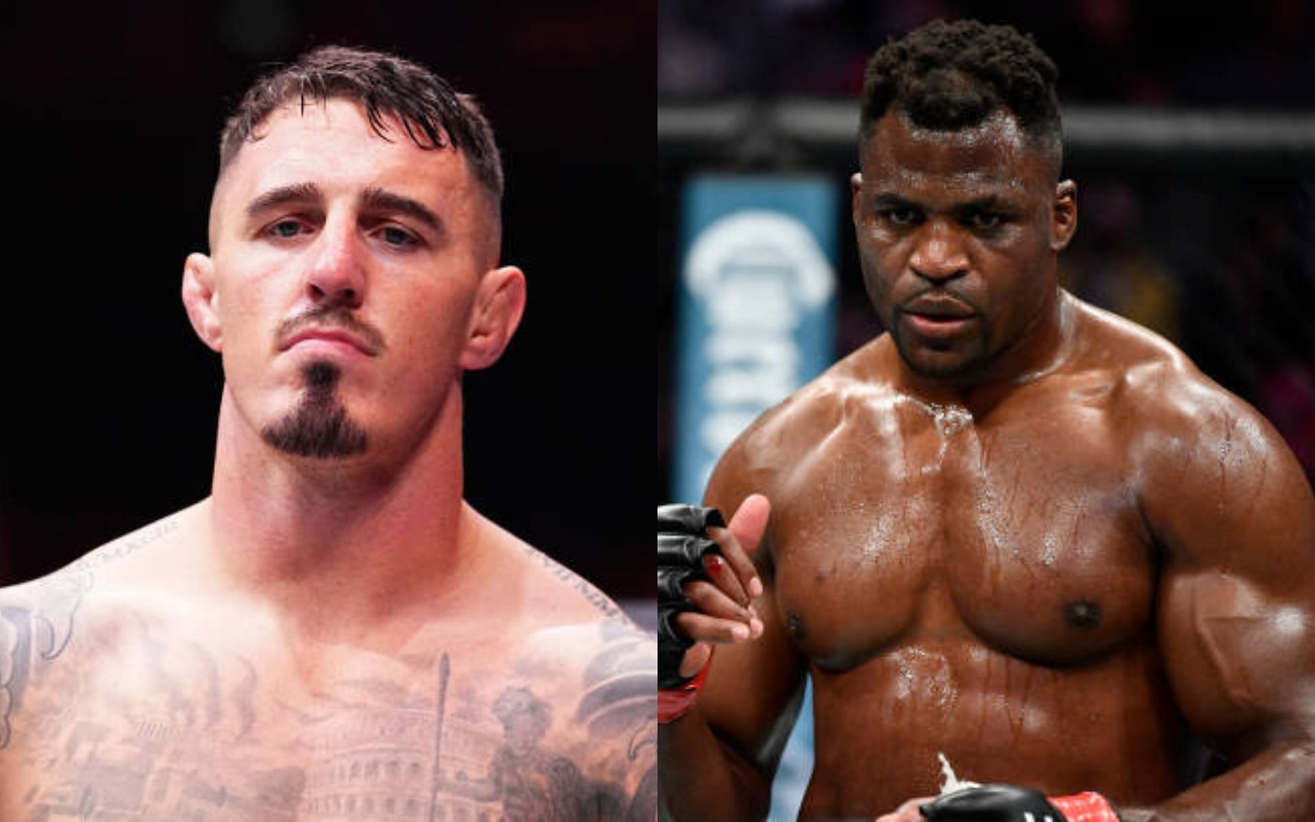 Tom Aspinall (left) claims Francis Ngannou (right) is not facing elite opponents [Image credits: Getty Images]