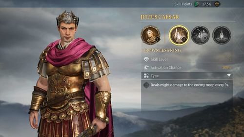 Julius Caesar's stats in Age of Empires Mobile (Image via Level Infinite)