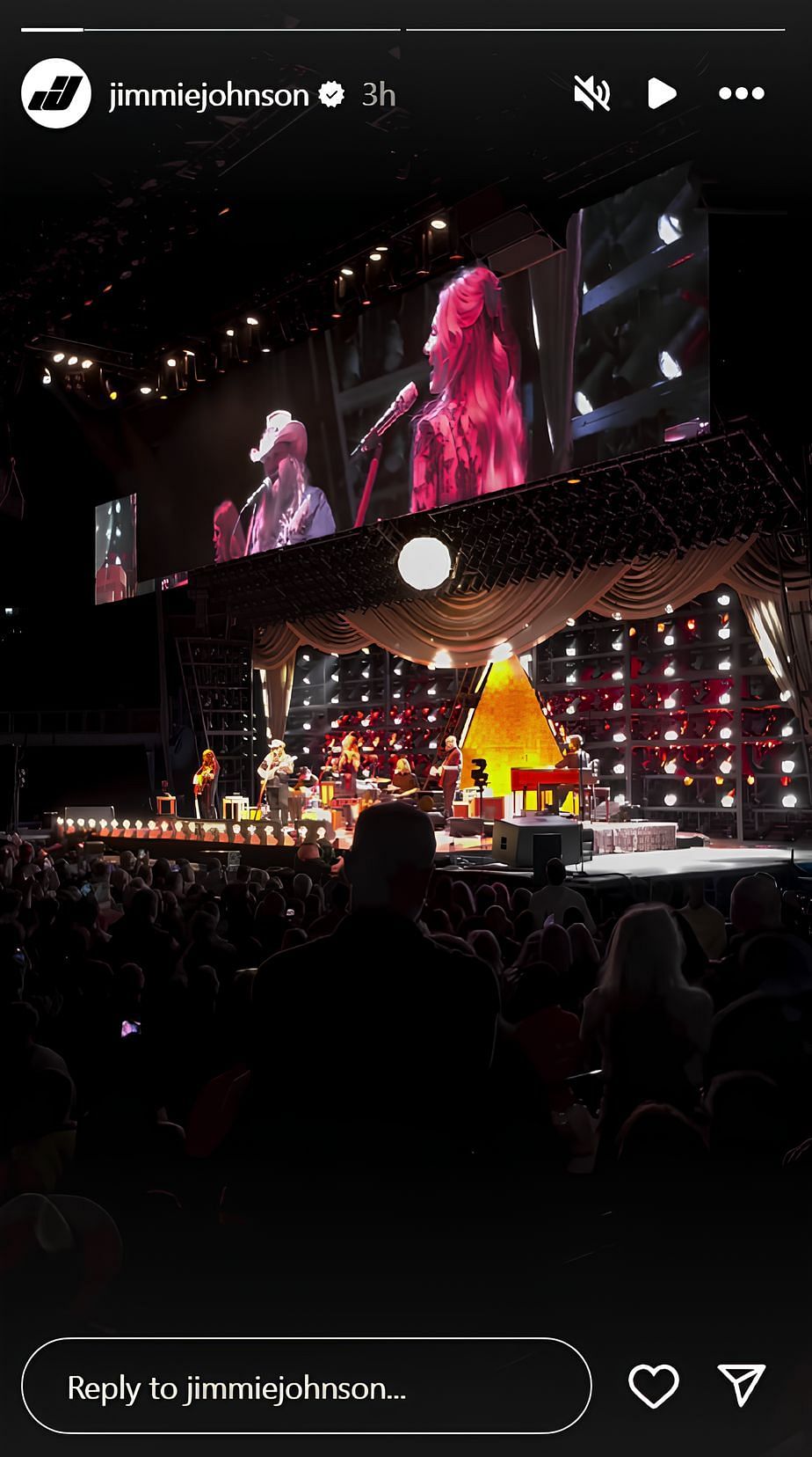 View of the stage at O2 Arena during Chris Stapleton&rsquo;s concert as shared by Jimmie Johnson (Source: @jimmiejohnson on Instagram)