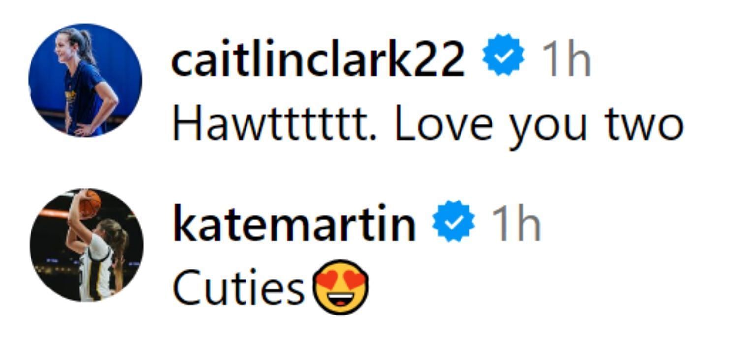 Caitlin Clark and Kate Martin comment on Gabbie Marshall&#039;s IG post. (Photo: Screengrabbed from Gabbie&#039;s IG)