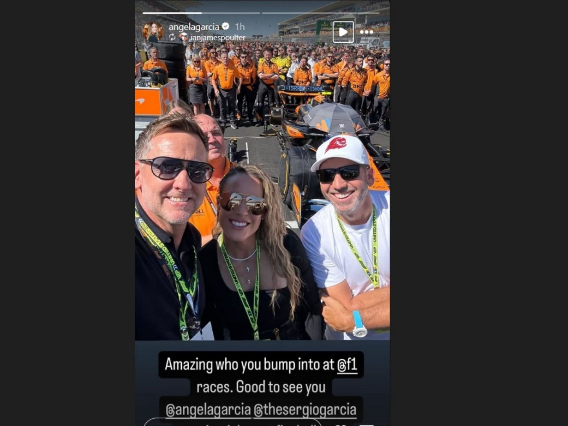 Ian Poulter poses with Sergio Garcia and Angel Garcia at the United States Grand Prix (Image via Instagram@ianjamespoulter)